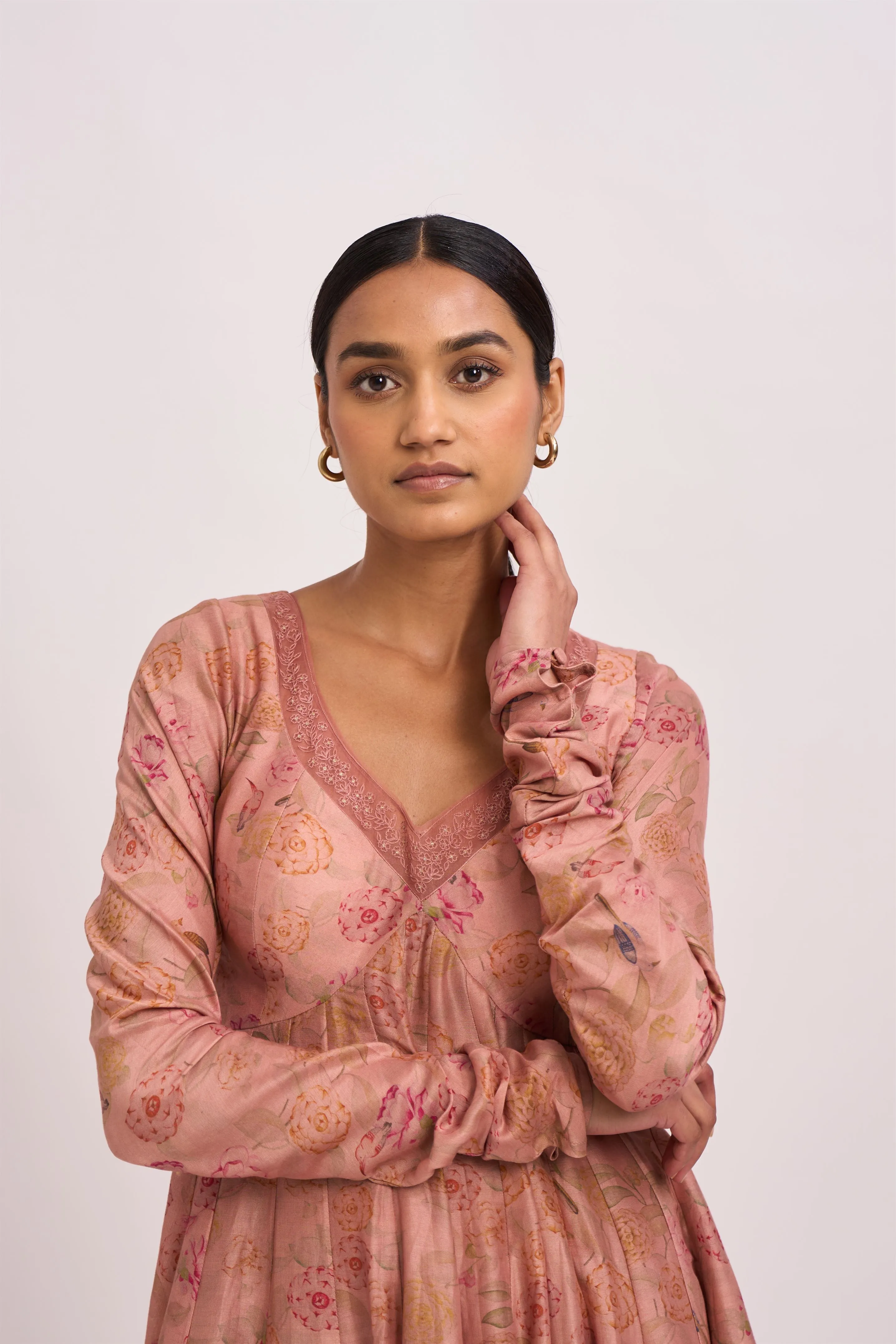 Dot   I   Ira  Marina Anarkali Kurta Set  chanderi Kurta & Pant with Organza Dupatta Old Rose SS24-O-64
