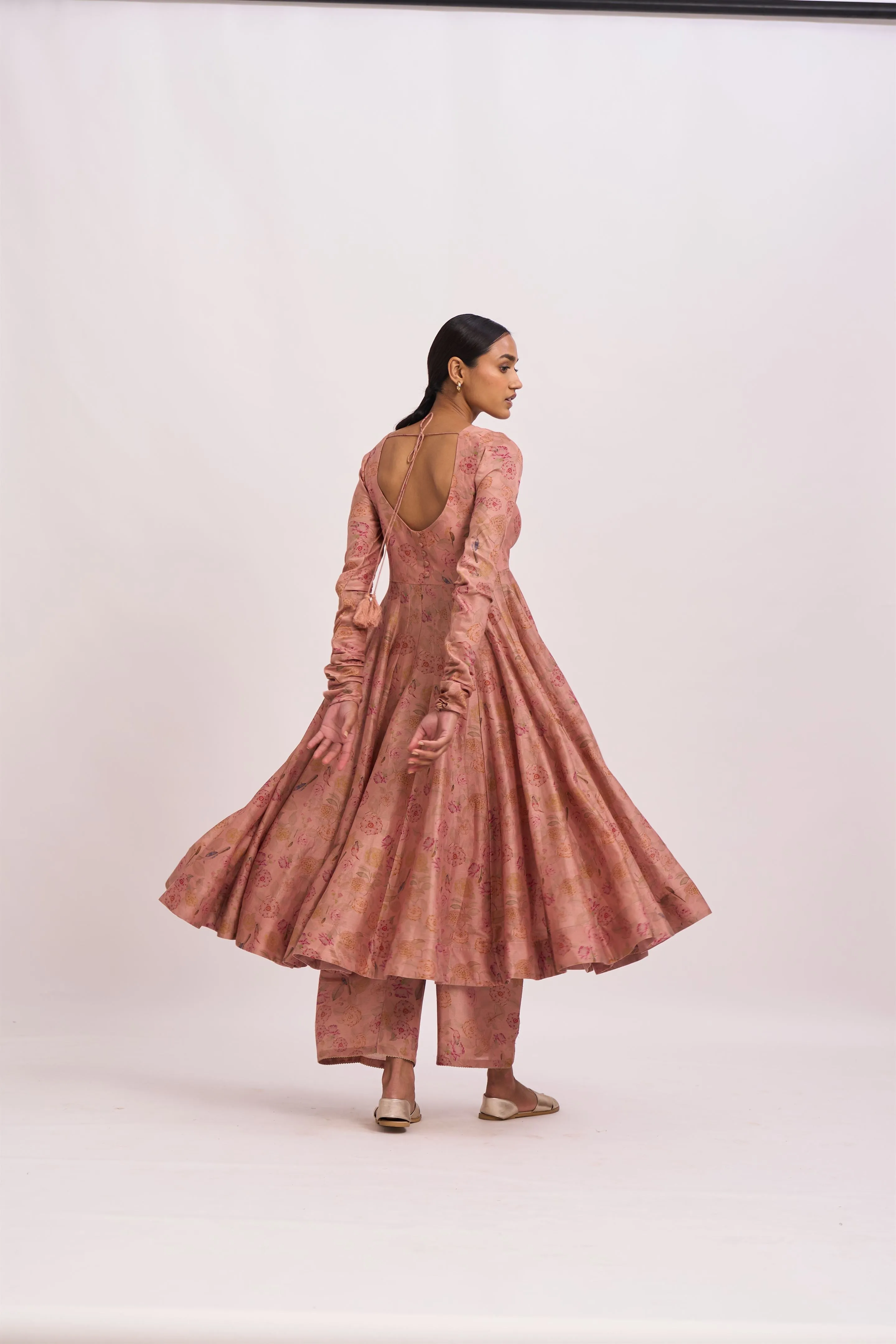 Dot   I   Ira  Marina Anarkali Kurta Set  chanderi Kurta & Pant with Organza Dupatta Old Rose SS24-O-64