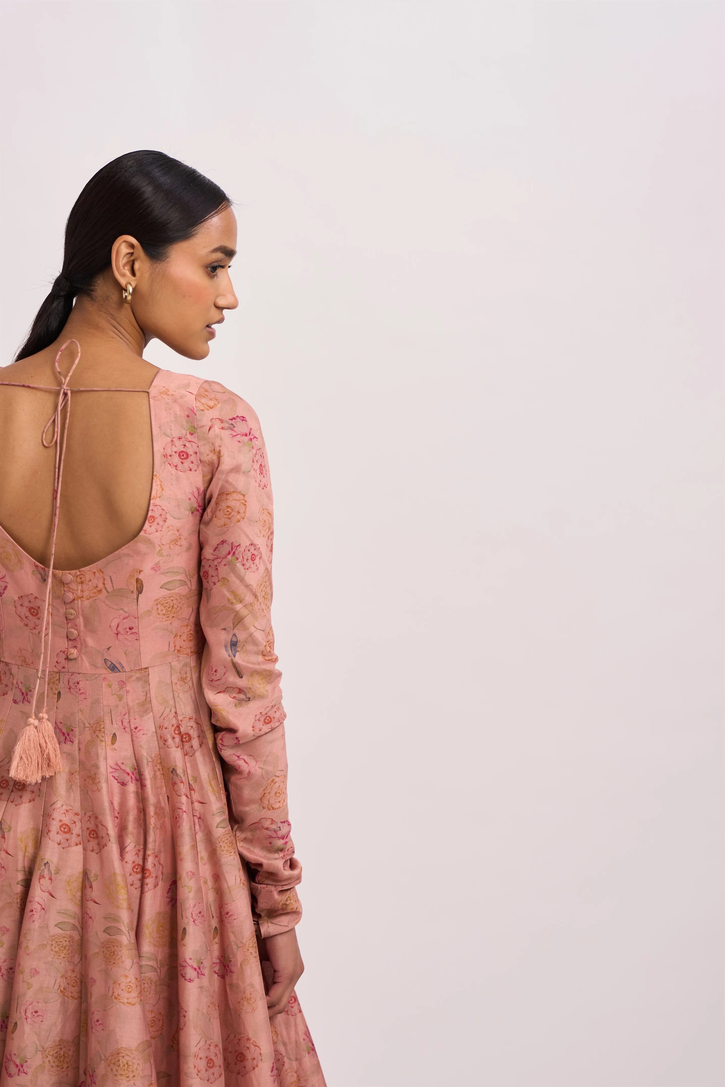 Dot   I   Ira  Marina Anarkali Kurta Set  chanderi Kurta & Pant with Organza Dupatta Old Rose SS24-O-64