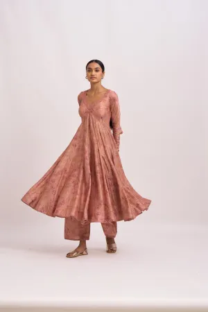 Dot   I   Ira  Marina Anarkali Kurta Set  chanderi Kurta & Pant with Organza Dupatta Old Rose SS24-O-64