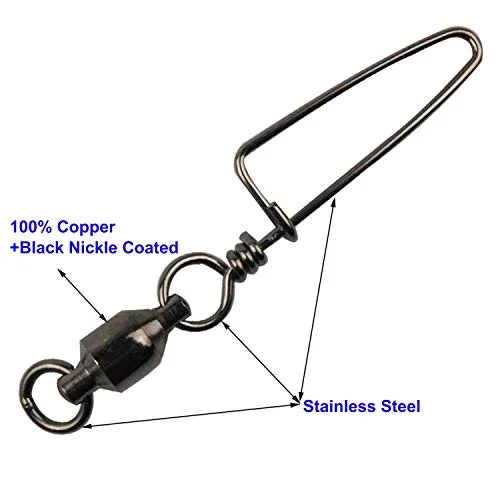 Easy Catch 10, 30 Pack High-Strength Fishing Ball Bearing Swivel with Coastlock Snap, Strong Welded Ring for Saltwater Fishing-18Lb to 350Lb (100% Copper Stainless Steel) (Size 6 6 (180lb) 30Pack)