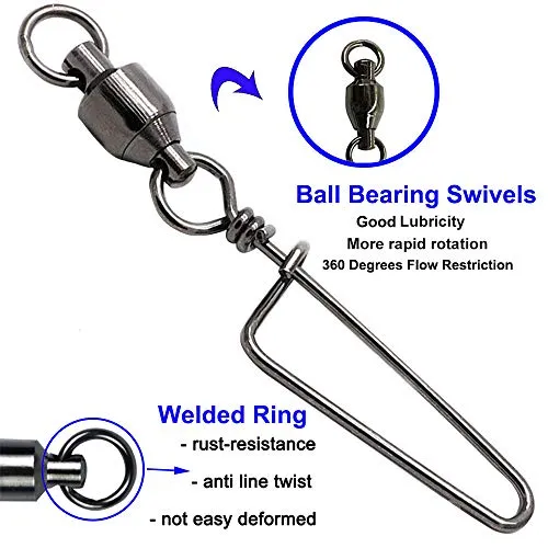 Easy Catch 10, 30 Pack High-Strength Fishing Ball Bearing Swivel with Coastlock Snap, Strong Welded Ring for Saltwater Fishing-18Lb to 350Lb (100% Copper Stainless Steel) (Size 6 6 (180lb) 30Pack)