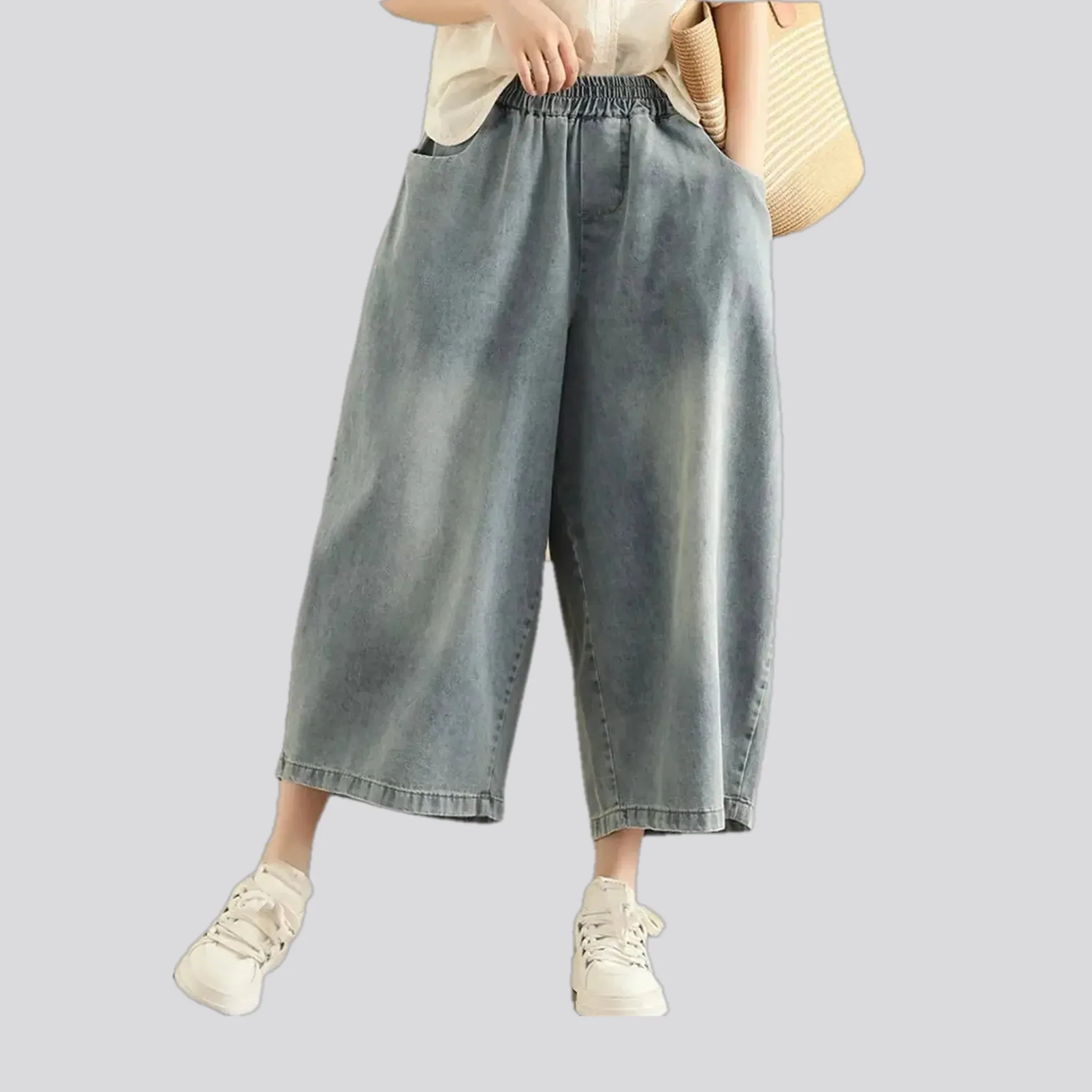 Faded wash women's denim culottes