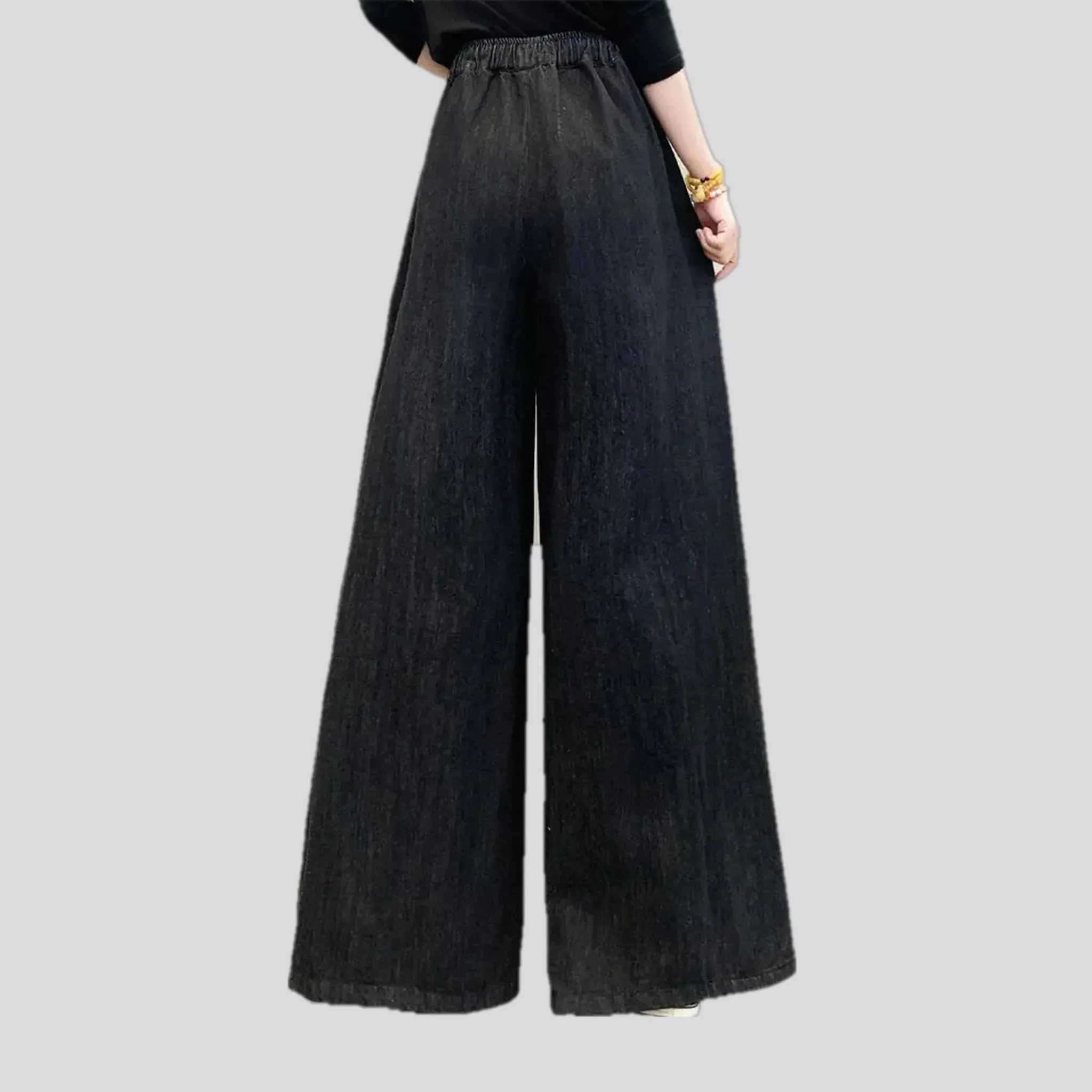 Fashionable medium rise women's denim culottes