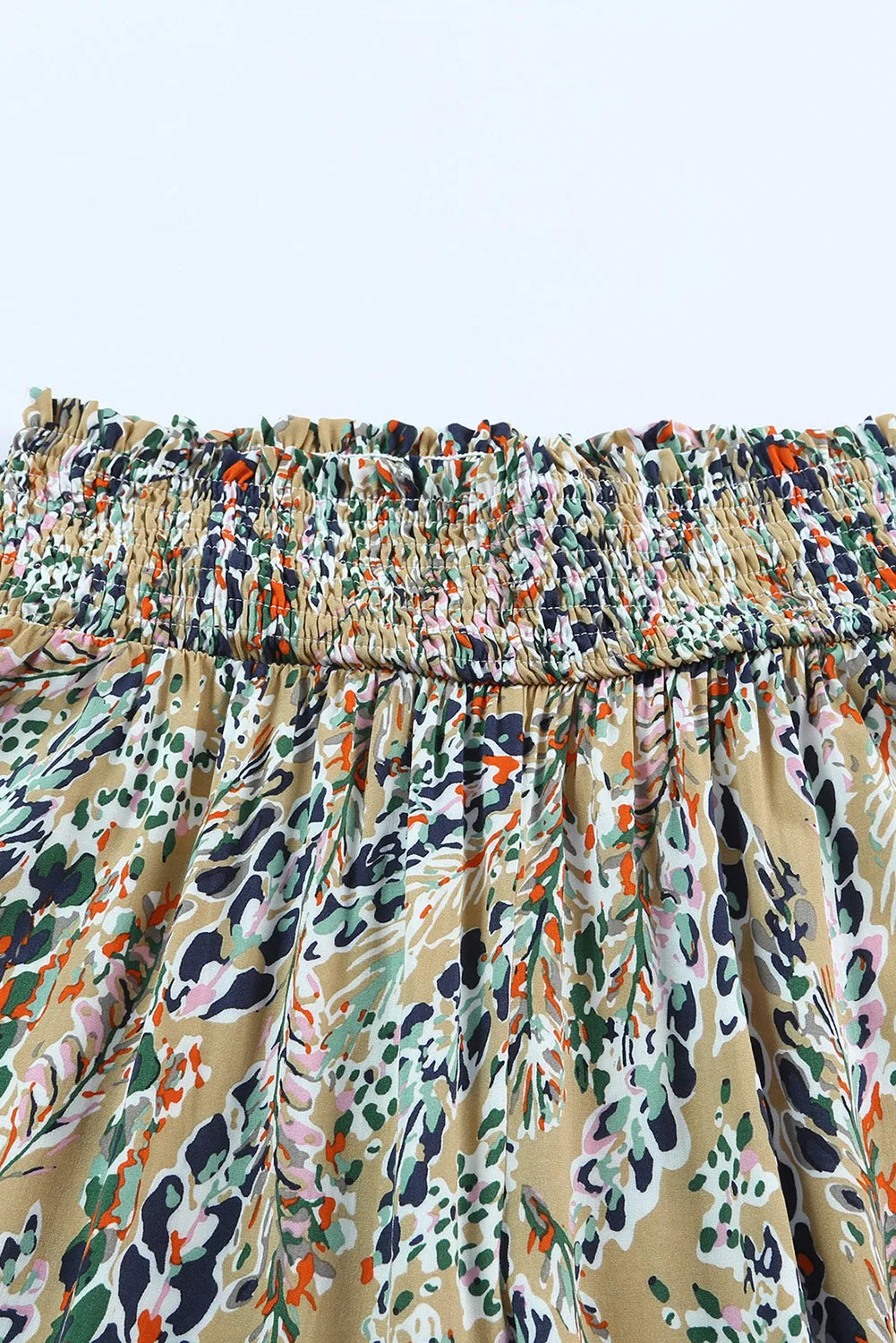 Floral Print Shirred High Waist Wide Leg Casual Pants