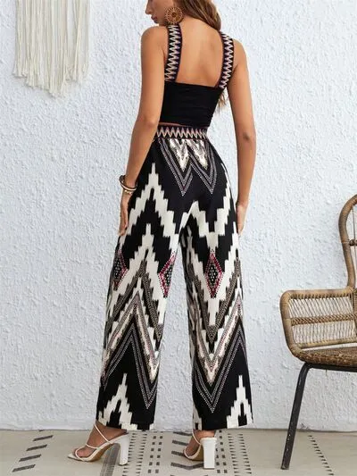 Geo Print Strap Sleeveless Top and Pants Set