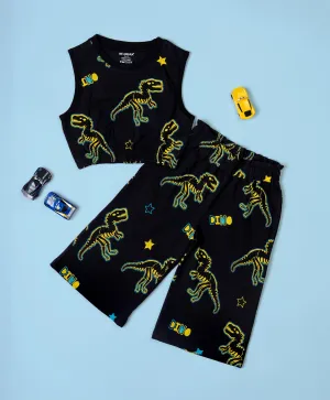 Girls Neon Dino Pattern Sleeveless Crop Top & Culottes Set