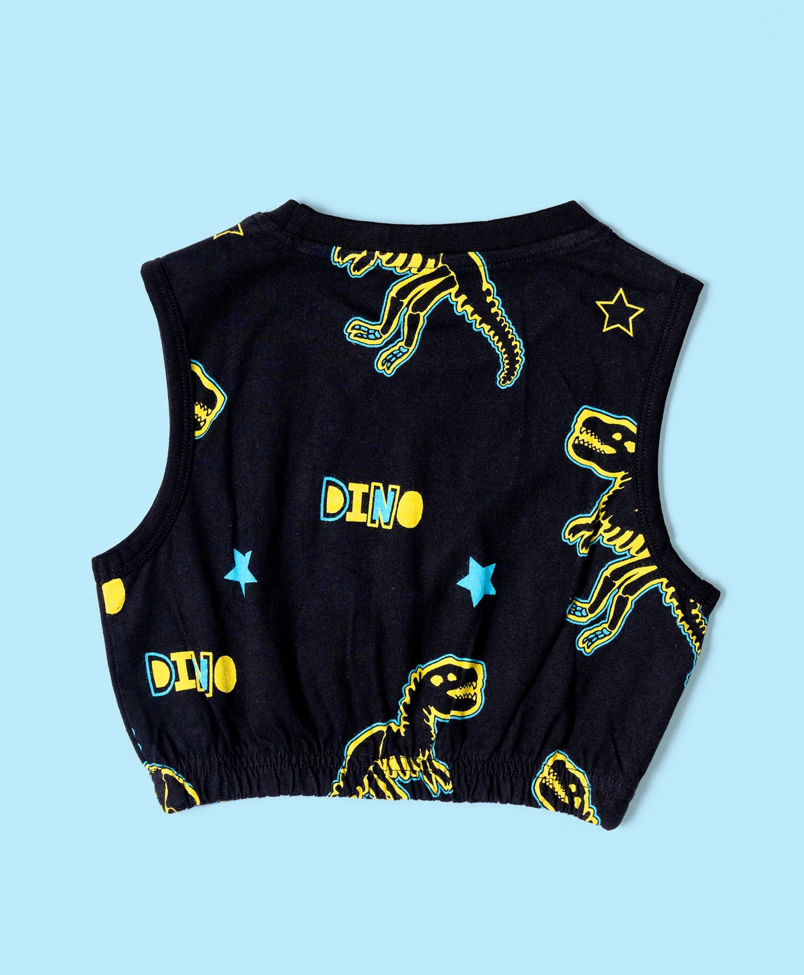 Girls Neon Dino Pattern Sleeveless Crop Top & Culottes Set