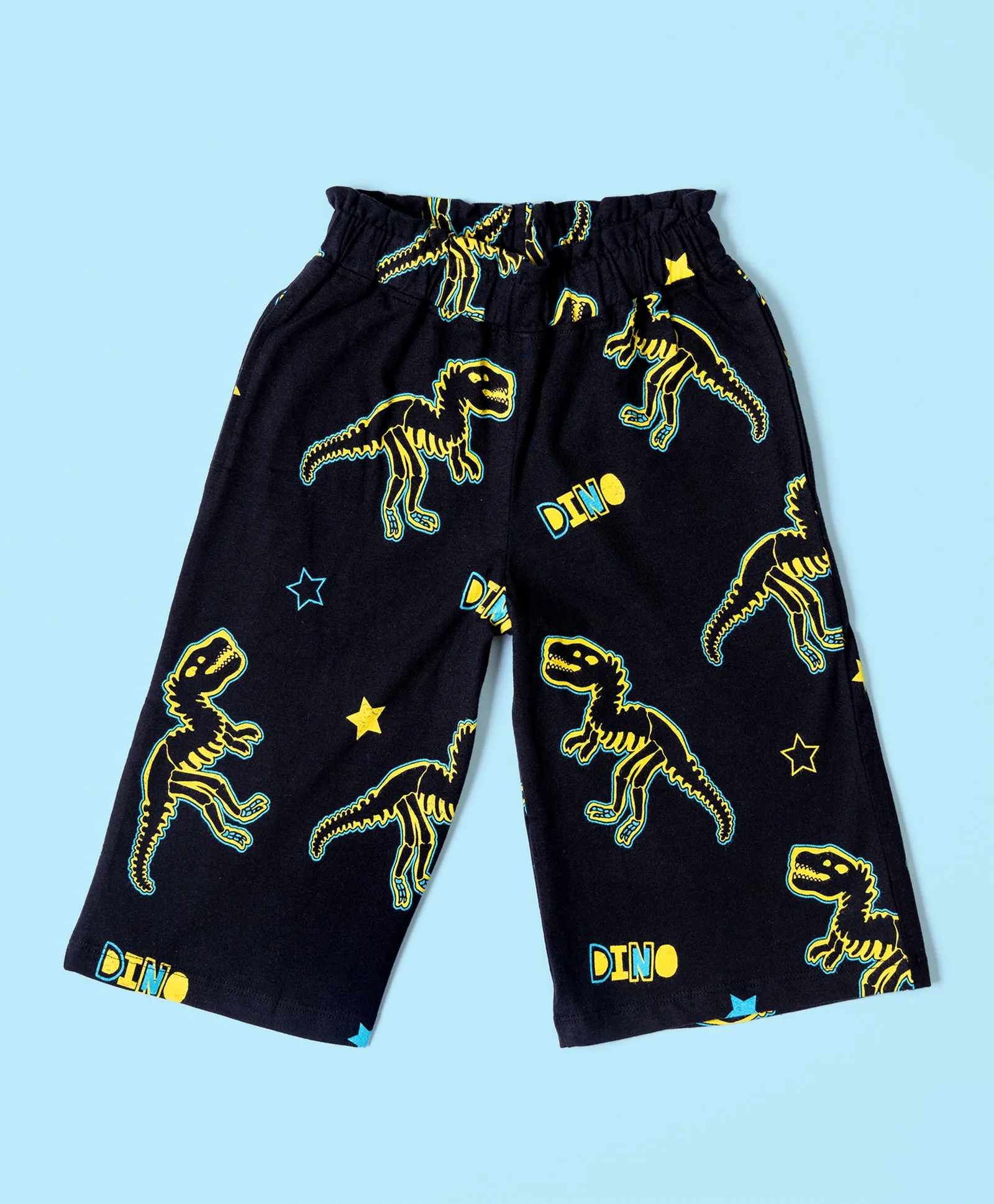 Girls Neon Dino Pattern Sleeveless Crop Top & Culottes Set