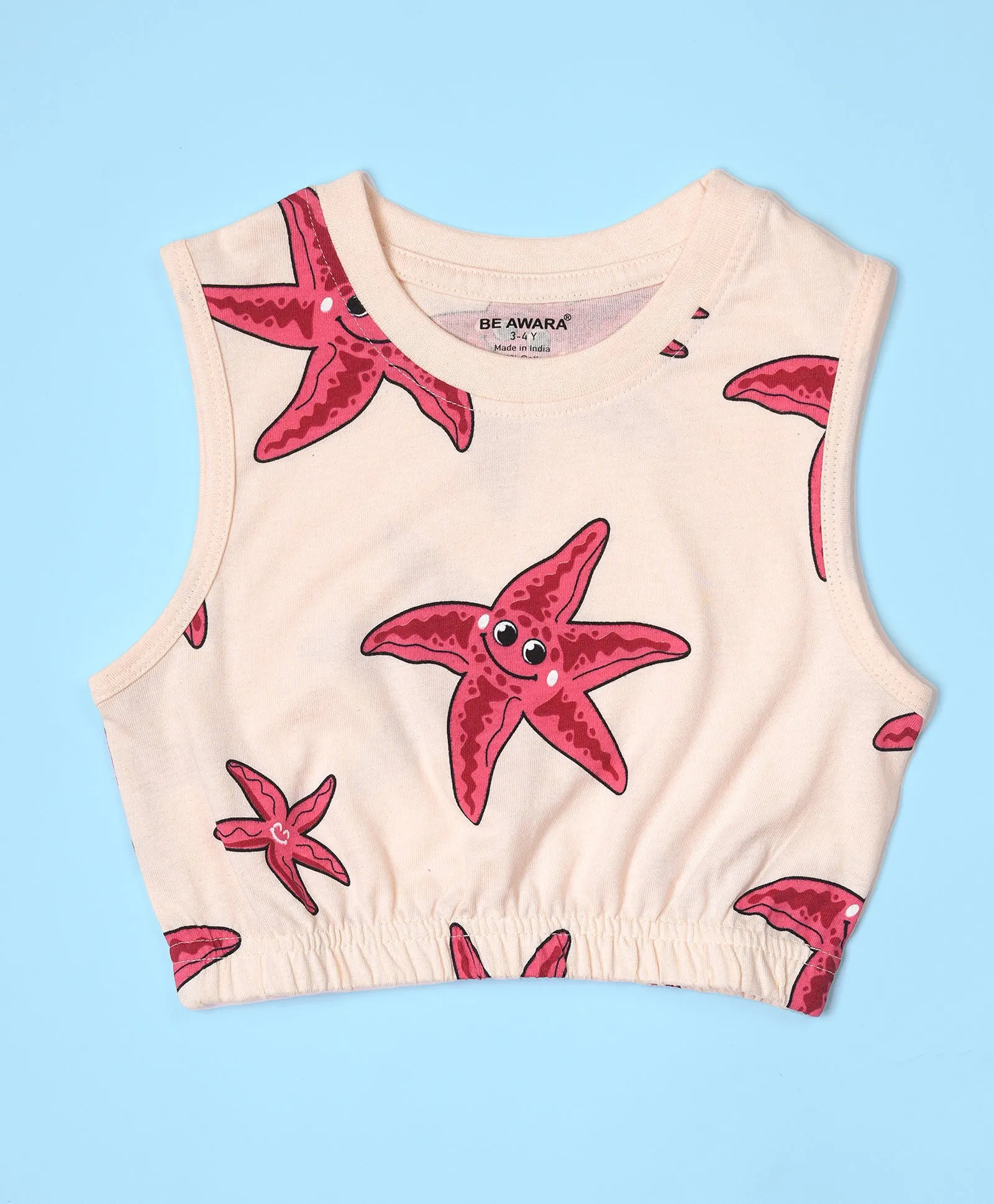 Girls Starfish Pattern Sleeveless Crop Top & Culottes Set