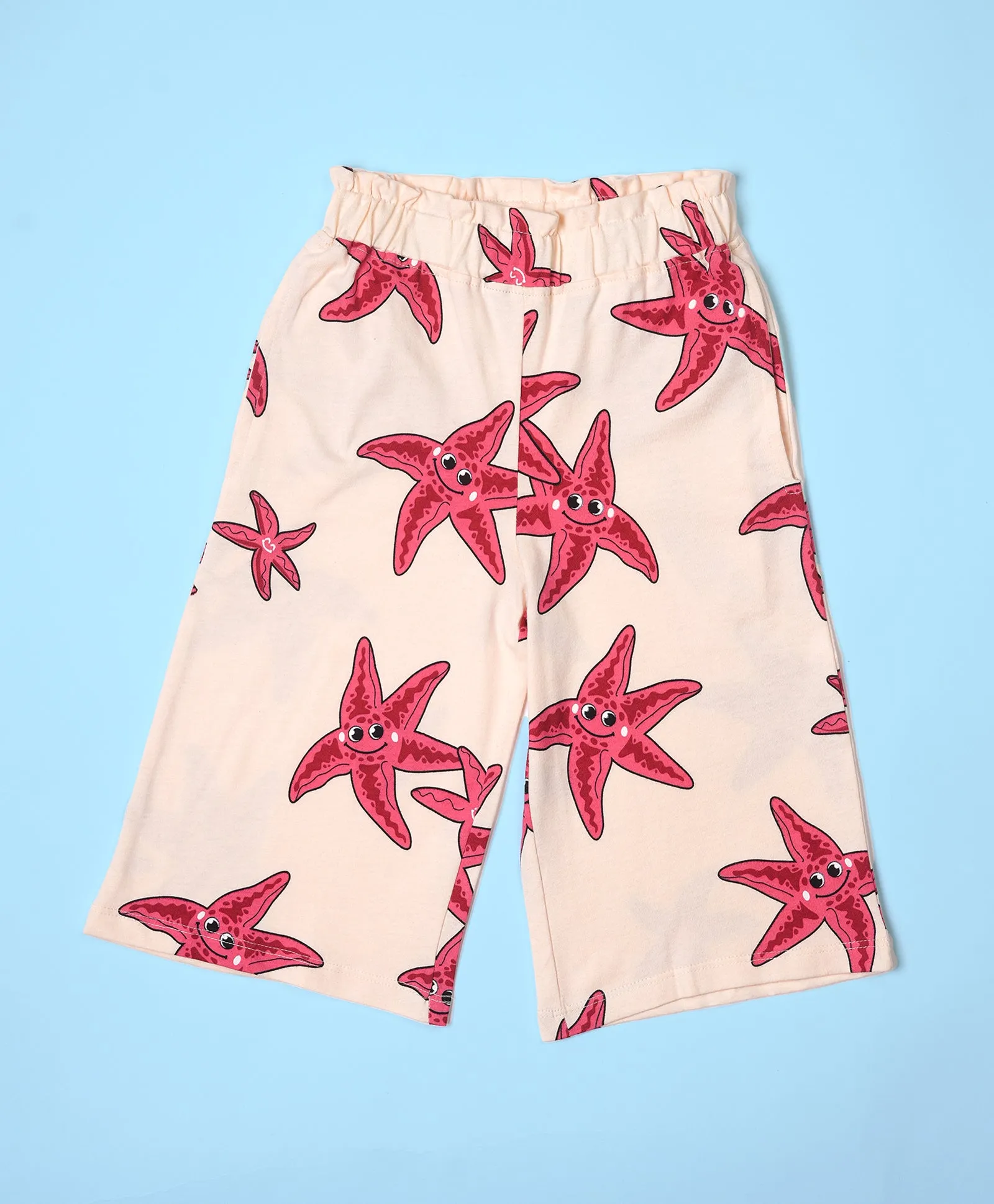 Girls Starfish Pattern Sleeveless Crop Top & Culottes Set