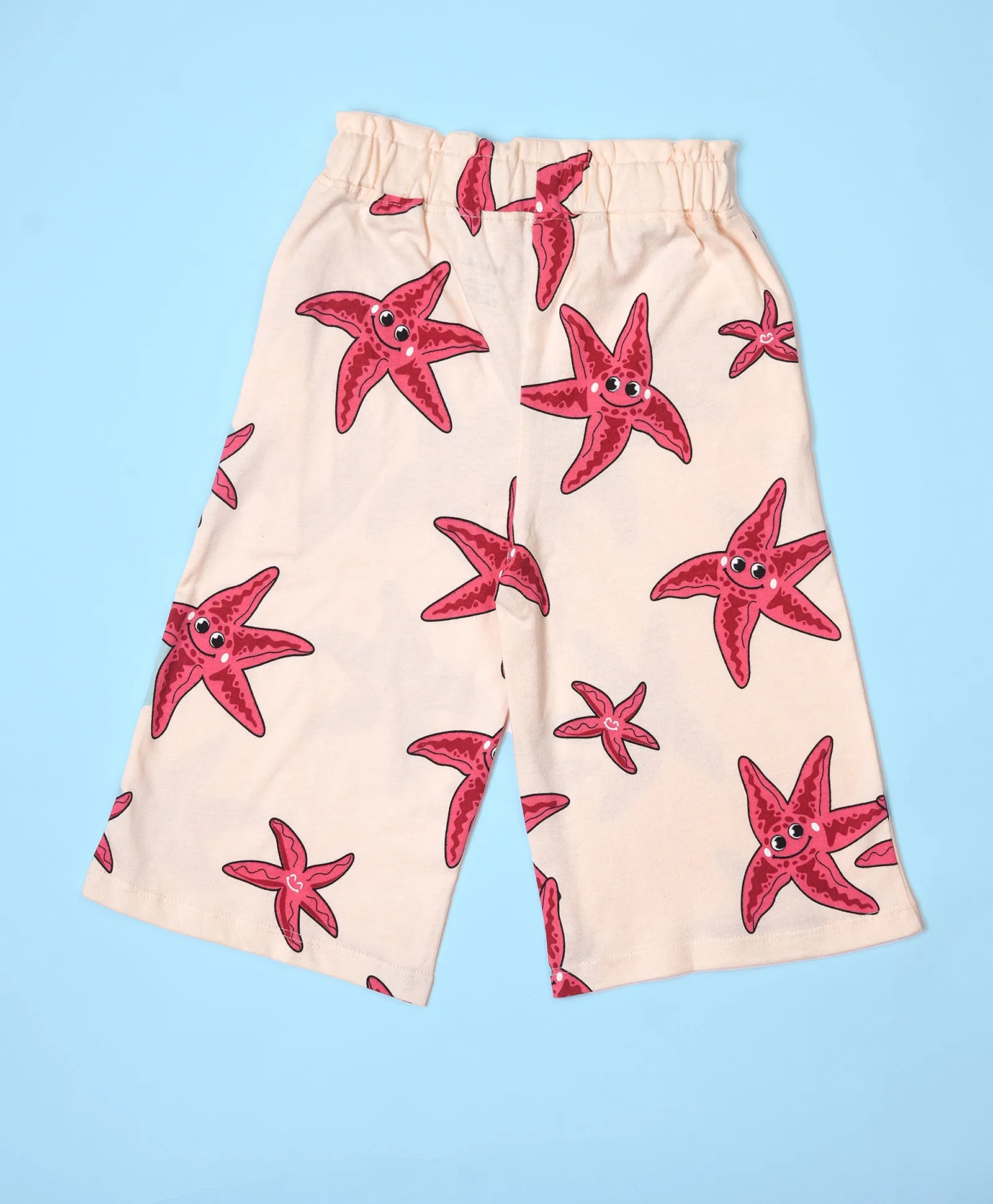 Girls Starfish Pattern Sleeveless Crop Top & Culottes Set