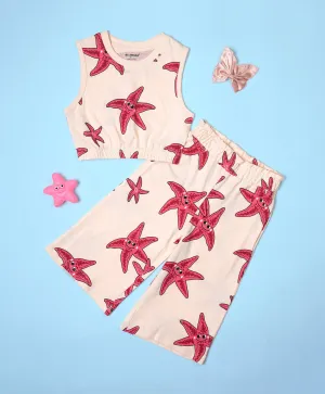 Girls Starfish Pattern Sleeveless Crop Top & Culottes Set