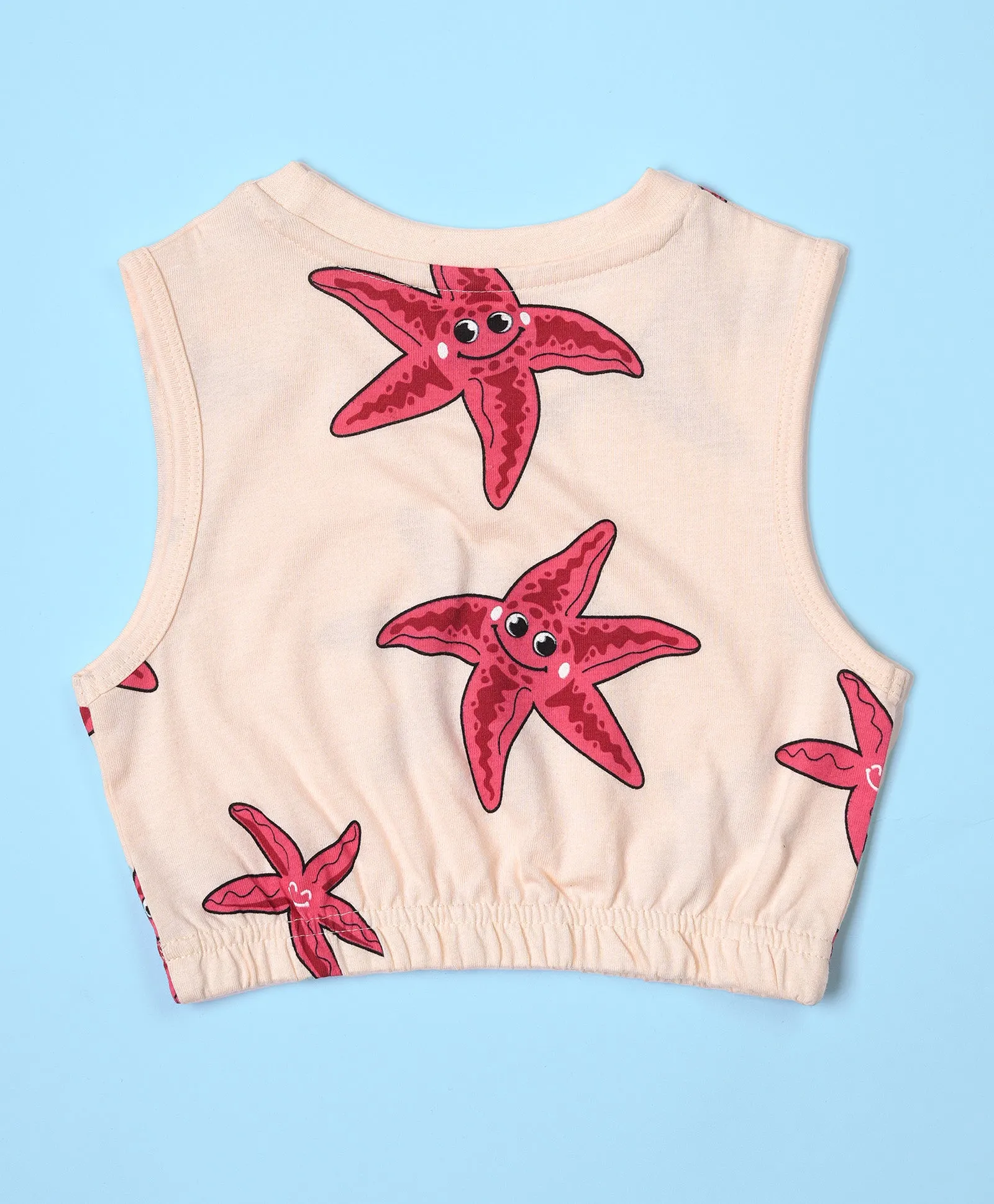 Girls Starfish Pattern Sleeveless Crop Top & Culottes Set