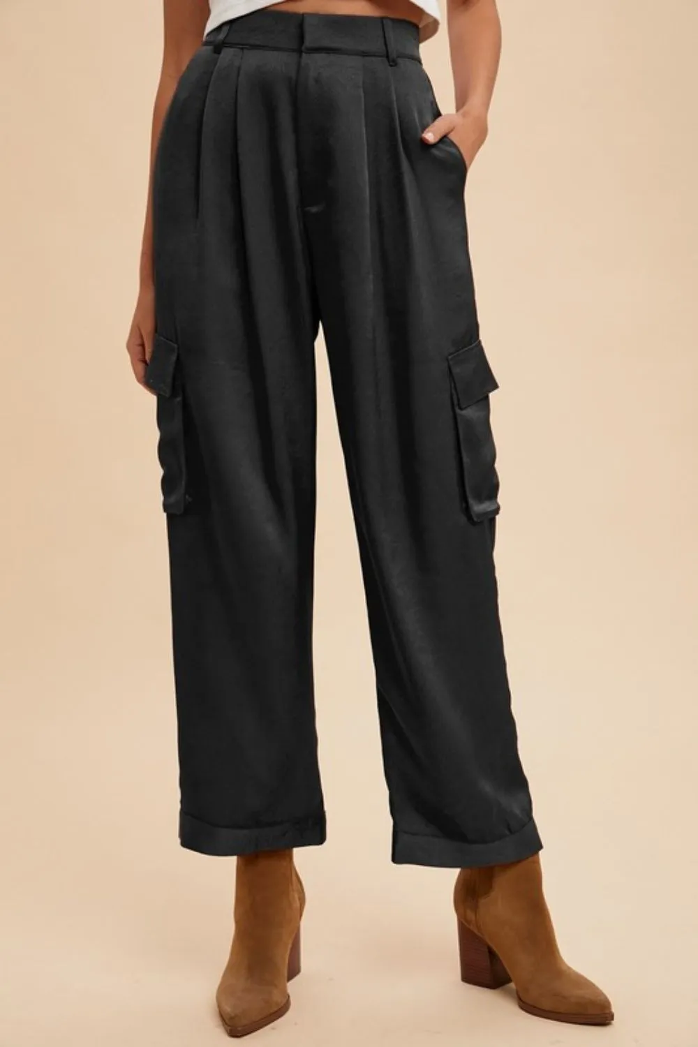 Hazel Blues® |  Annie Wear Wide Leg Cargo Satin Pants