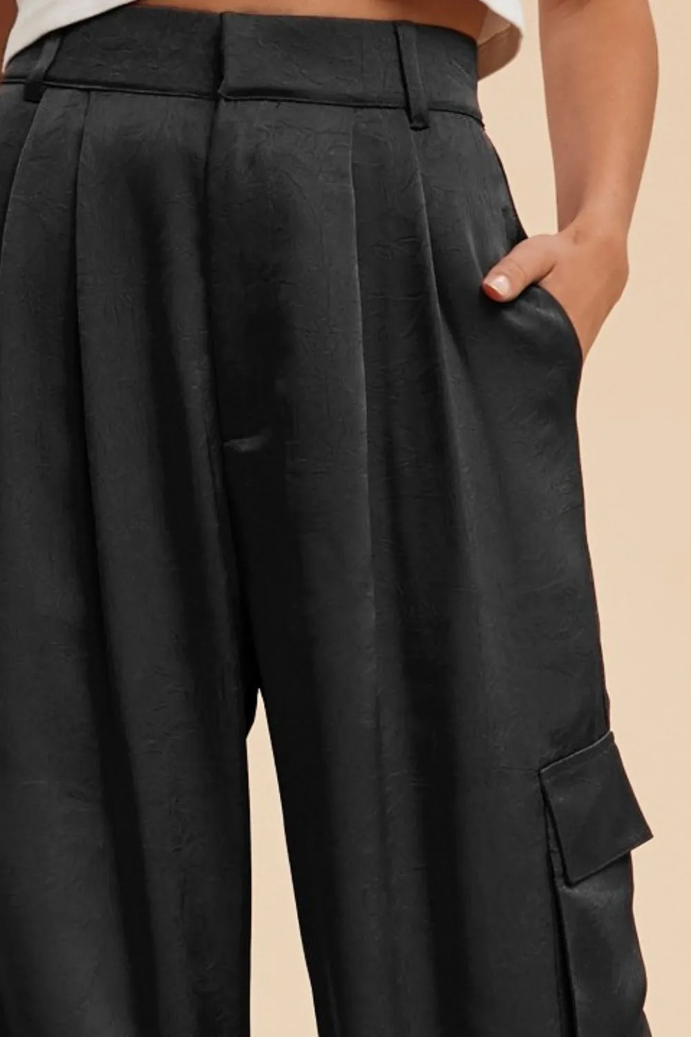 Hazel Blues® |  Annie Wear Wide Leg Cargo Satin Pants