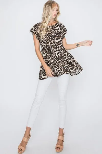 Hazel Blues® | Heimish Leopard Round Neck Short Sleeve Blouse