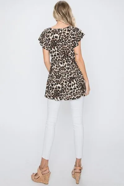 Hazel Blues® | Heimish Leopard Round Neck Short Sleeve Blouse