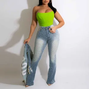 Hollow Out High Waist Denim Pants