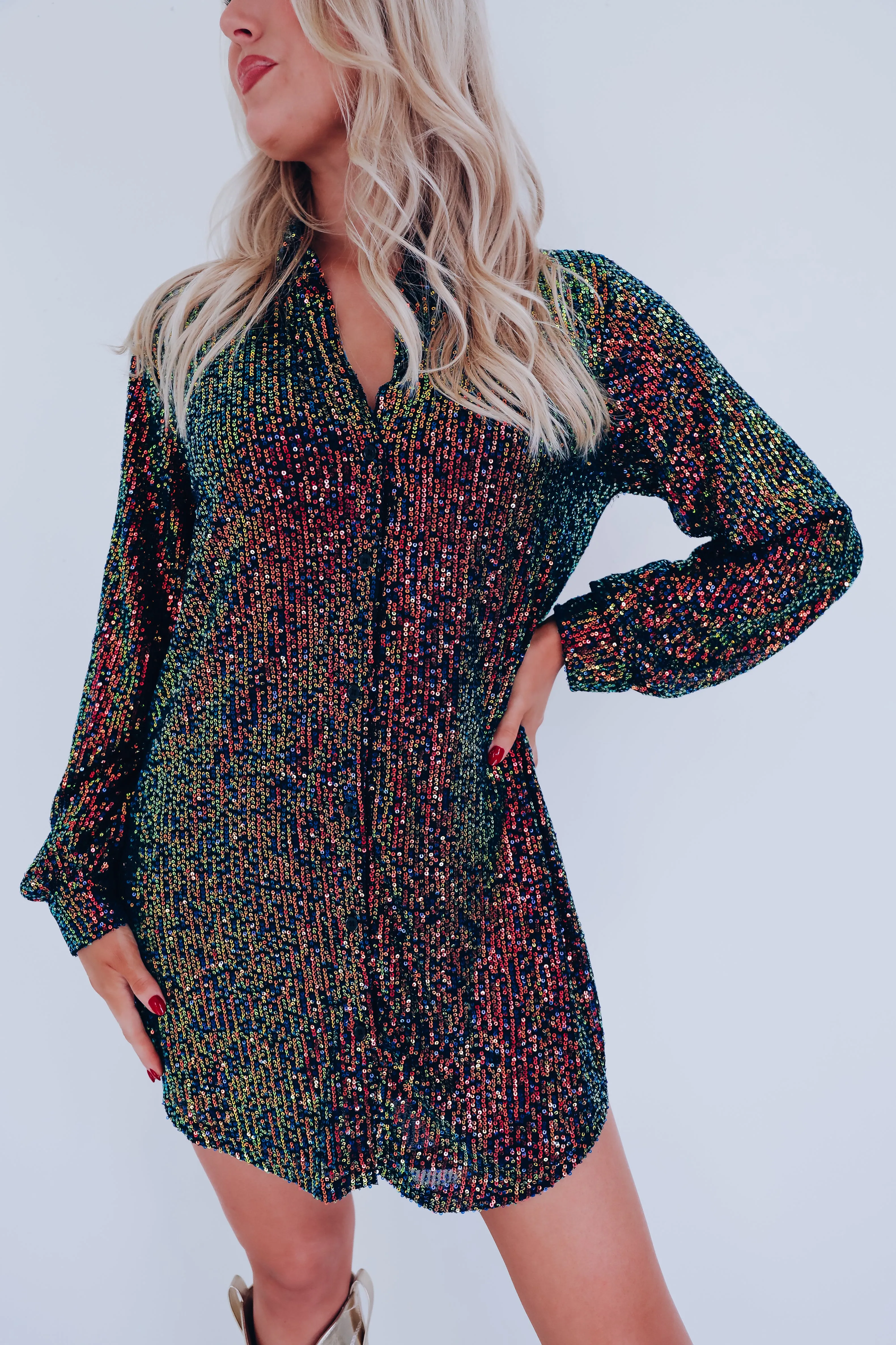 Isla Iridescent Sequin Shirt Dress
