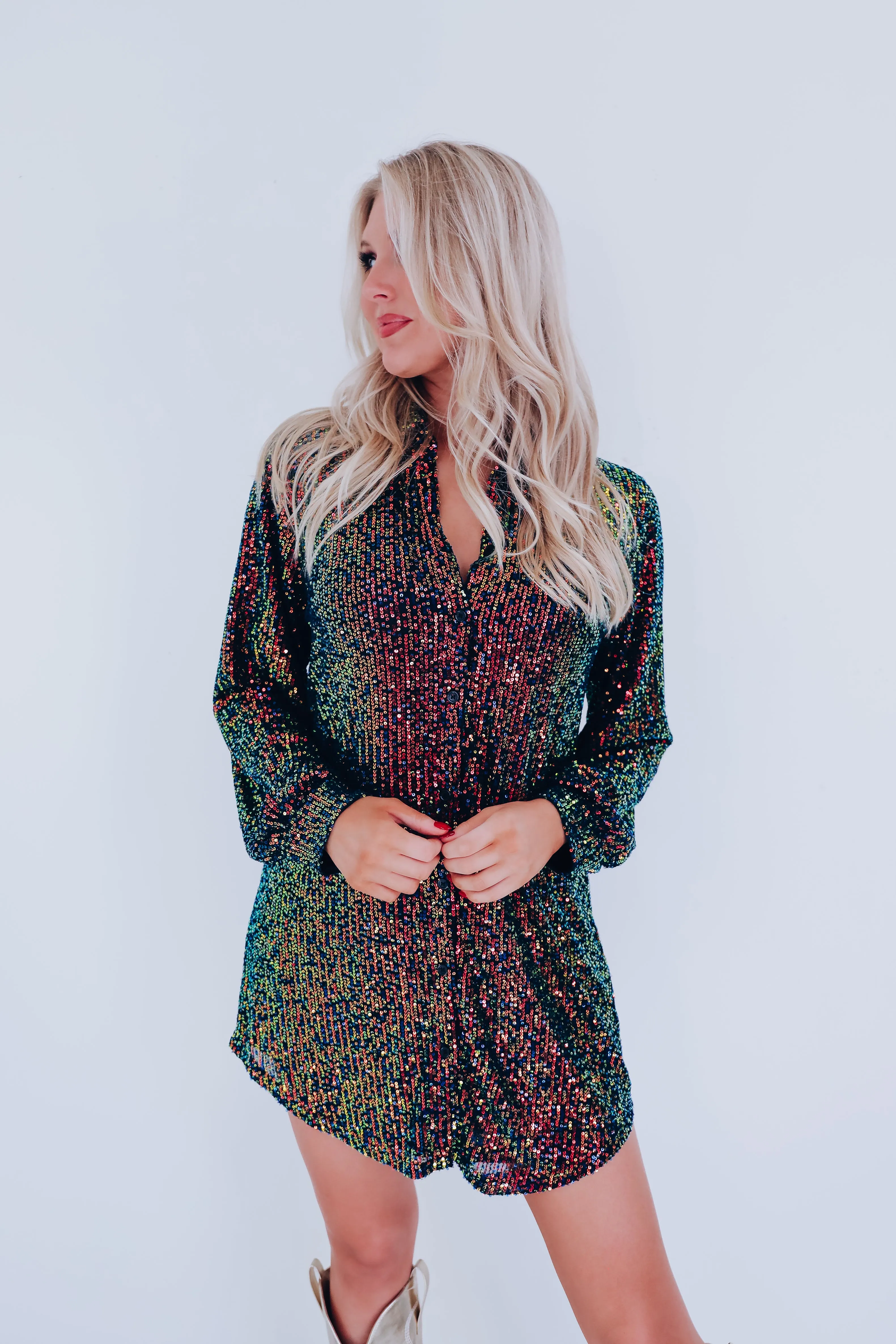 Isla Iridescent Sequin Shirt Dress