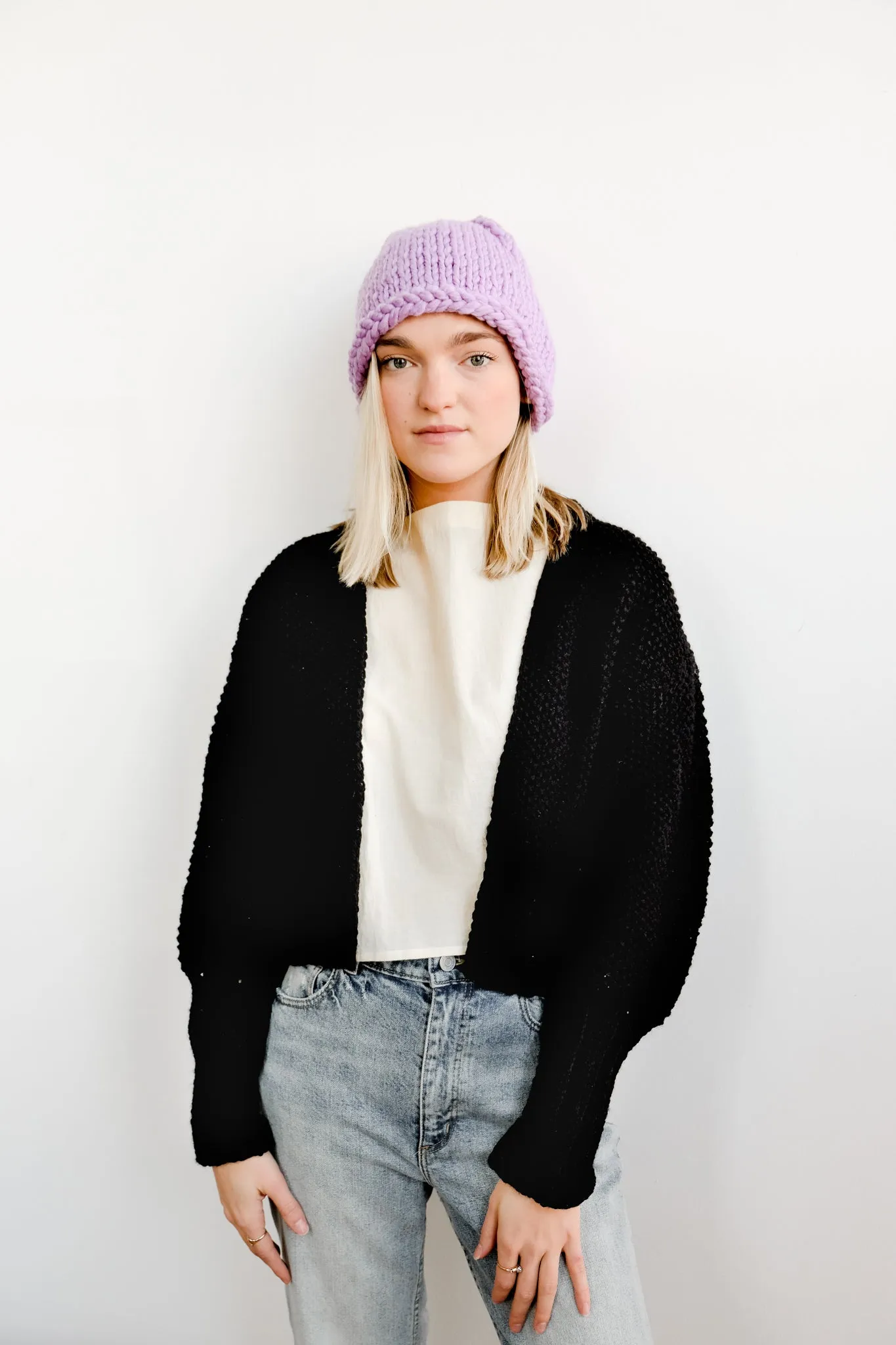 Jet-Black Worsted Wool Cardigan