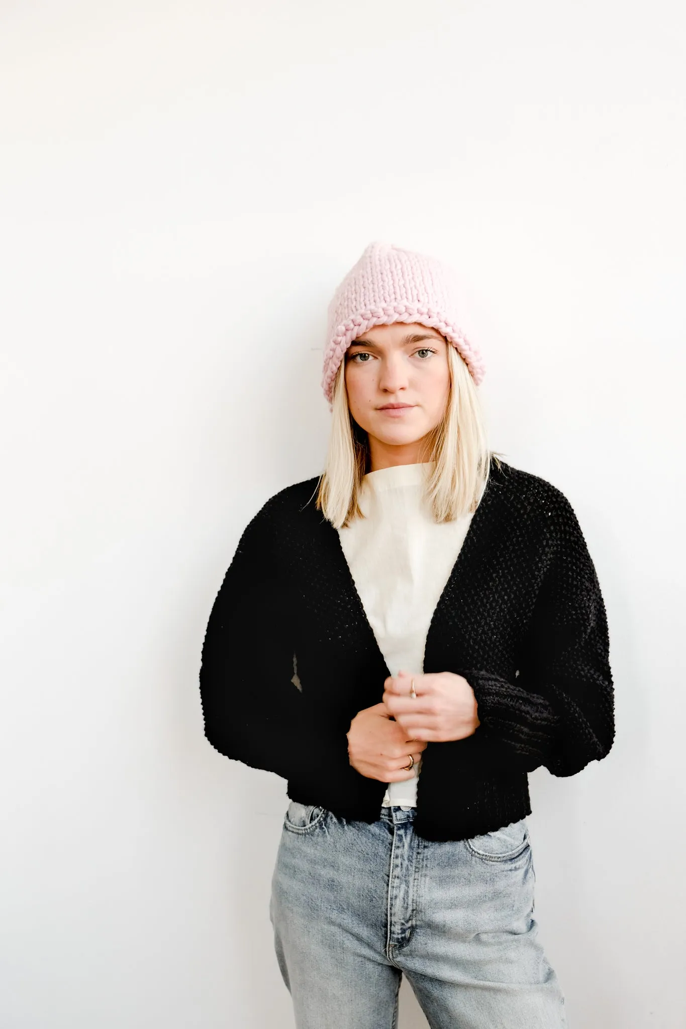 Jet-Black Worsted Wool Cardigan