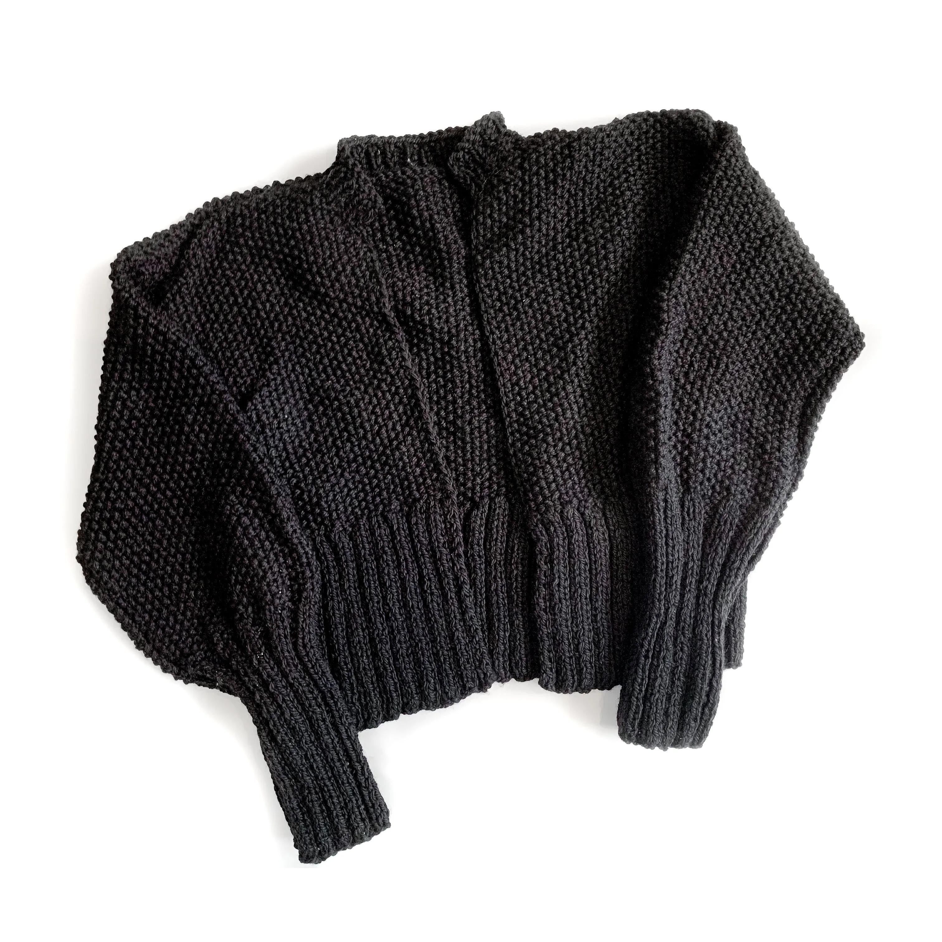 Jet-Black Worsted Wool Cardigan