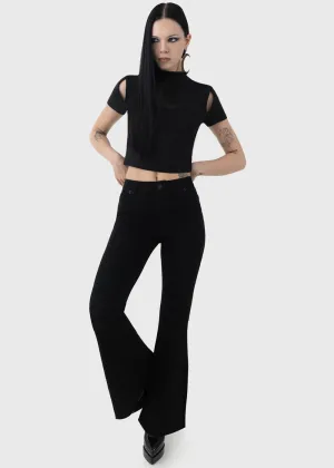 Killstar Perseis Denim Flare Pants Black