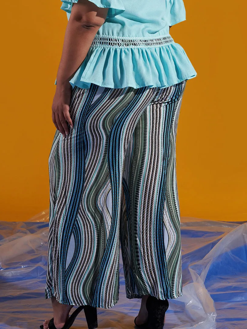 Large Size Striped Wide-leg Casual Pants