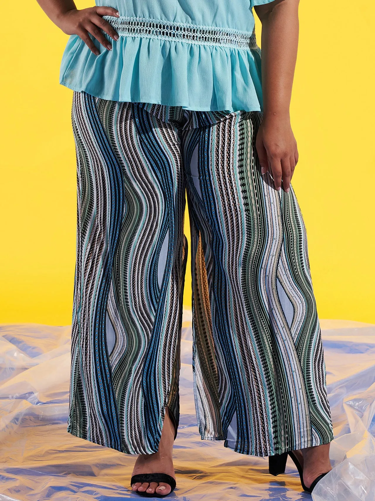 Large Size Striped Wide-leg Casual Pants