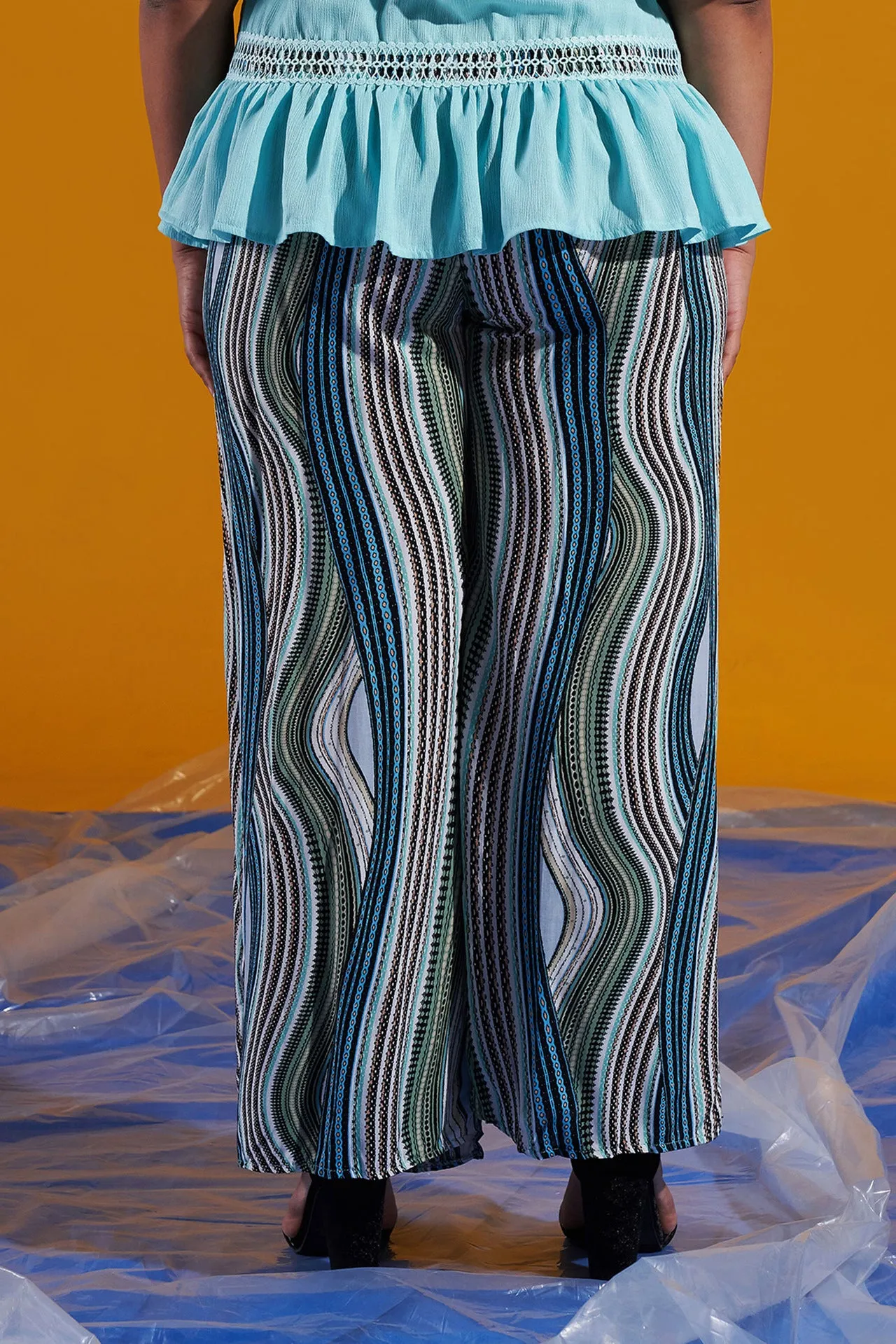 Large Size Striped Wide-leg Casual Pants