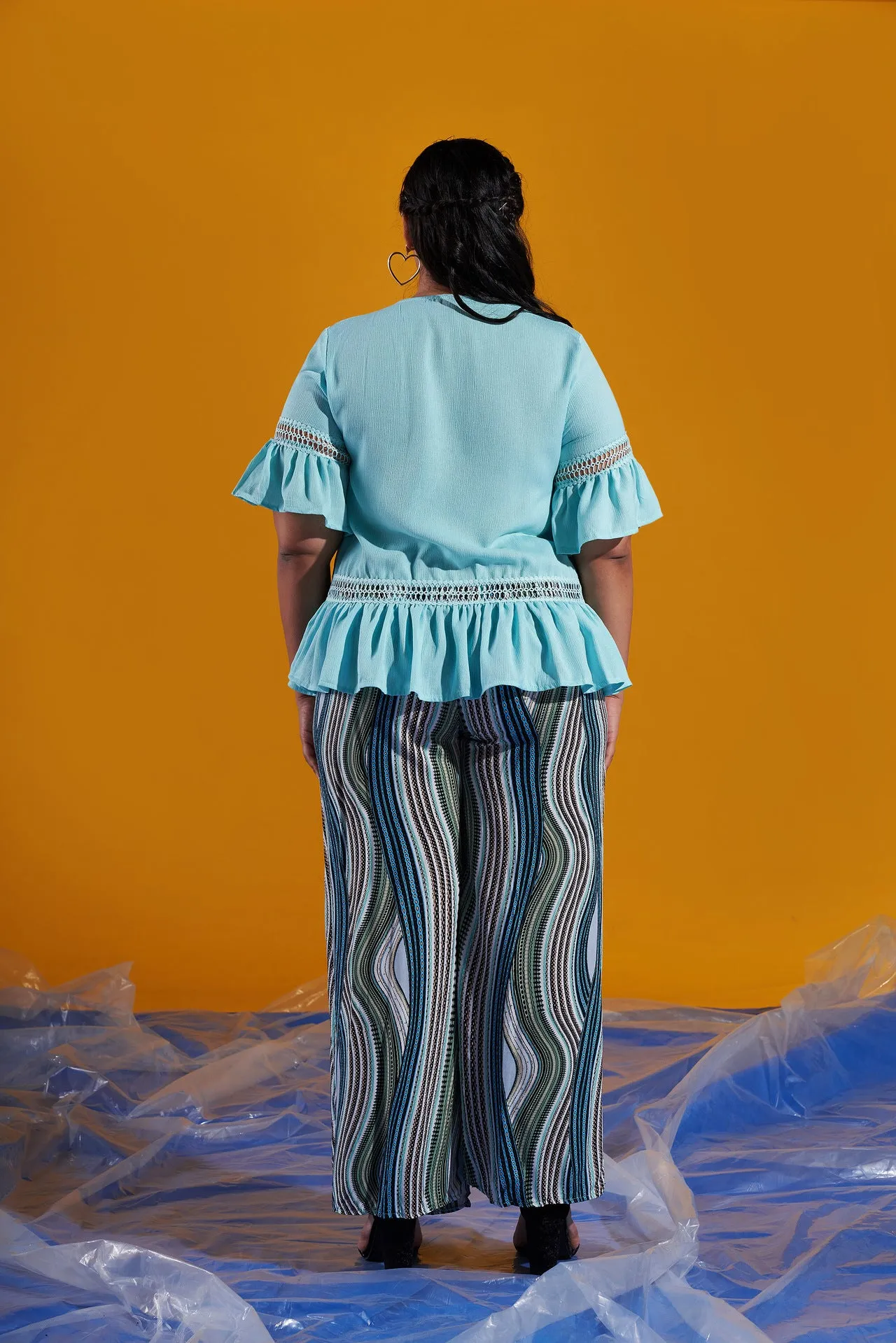 Large Size Striped Wide-leg Casual Pants