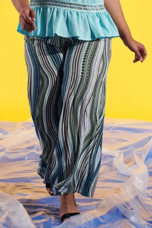 Large Size Striped Wide-leg Casual Pants
