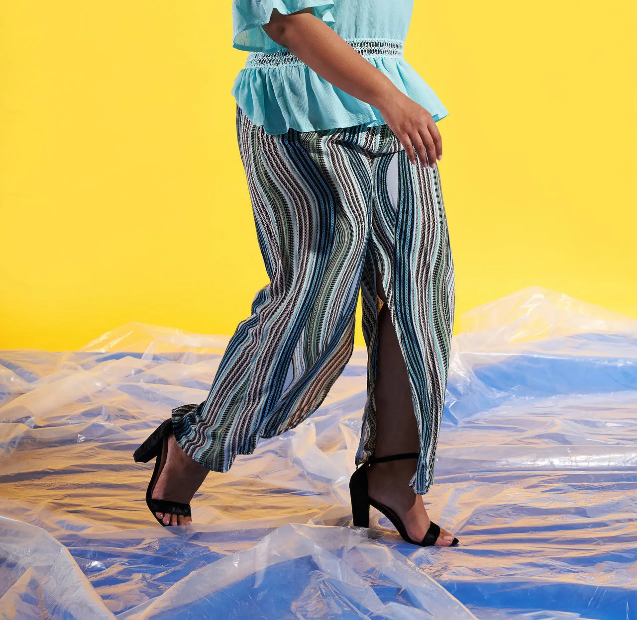 Large Size Striped Wide-leg Casual Pants