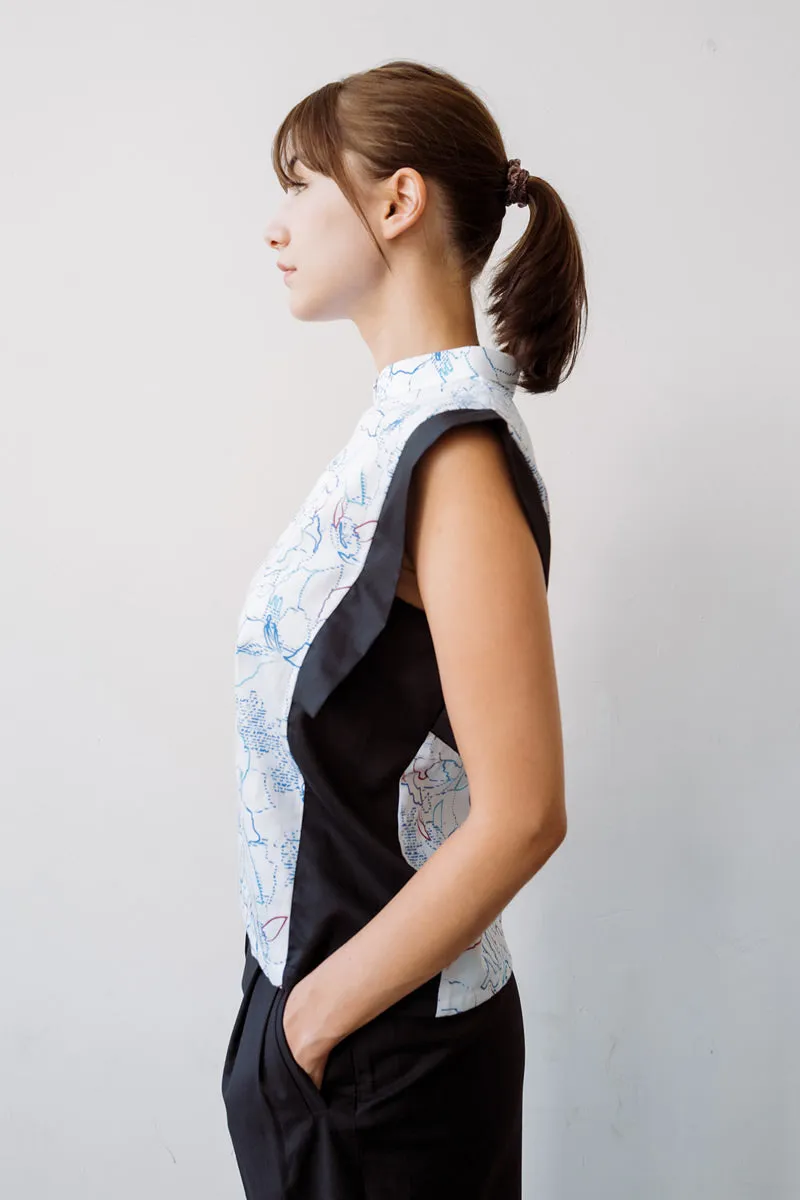 Linear Cheongsam Top - Aquatic Print (US 8)