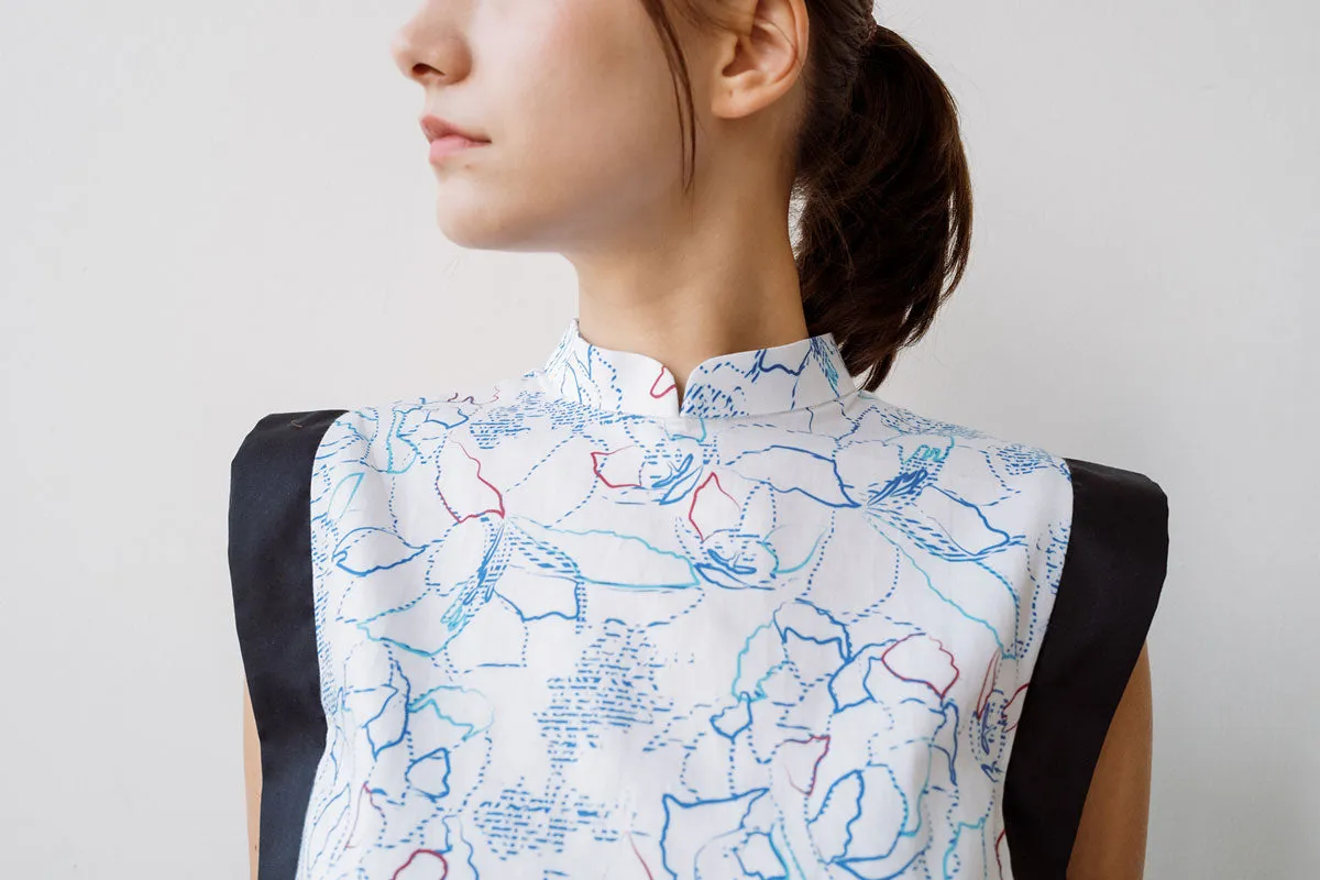 Linear Cheongsam Top - Aquatic Print (US 8)