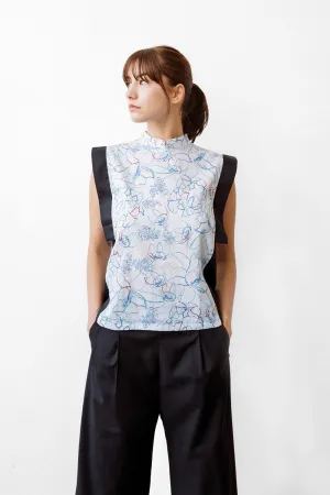 Linear Cheongsam Top - Aquatic Print (US 8)