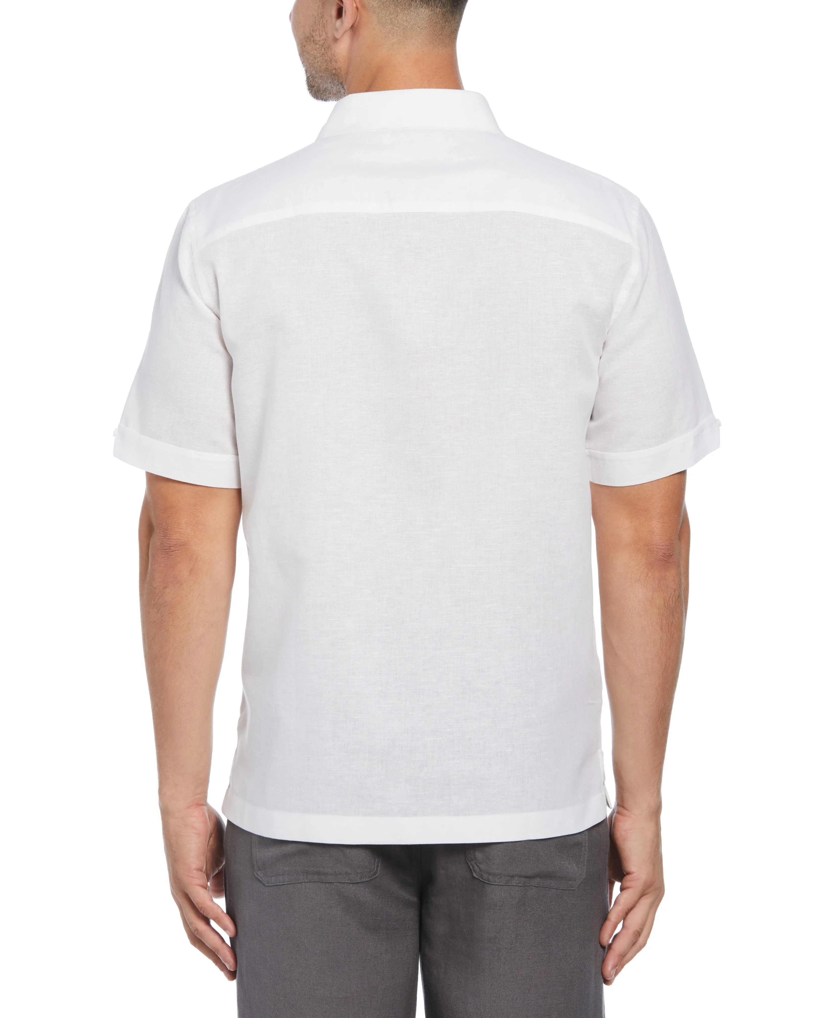 Linen Blend Geo Embroidered Panel Shirt