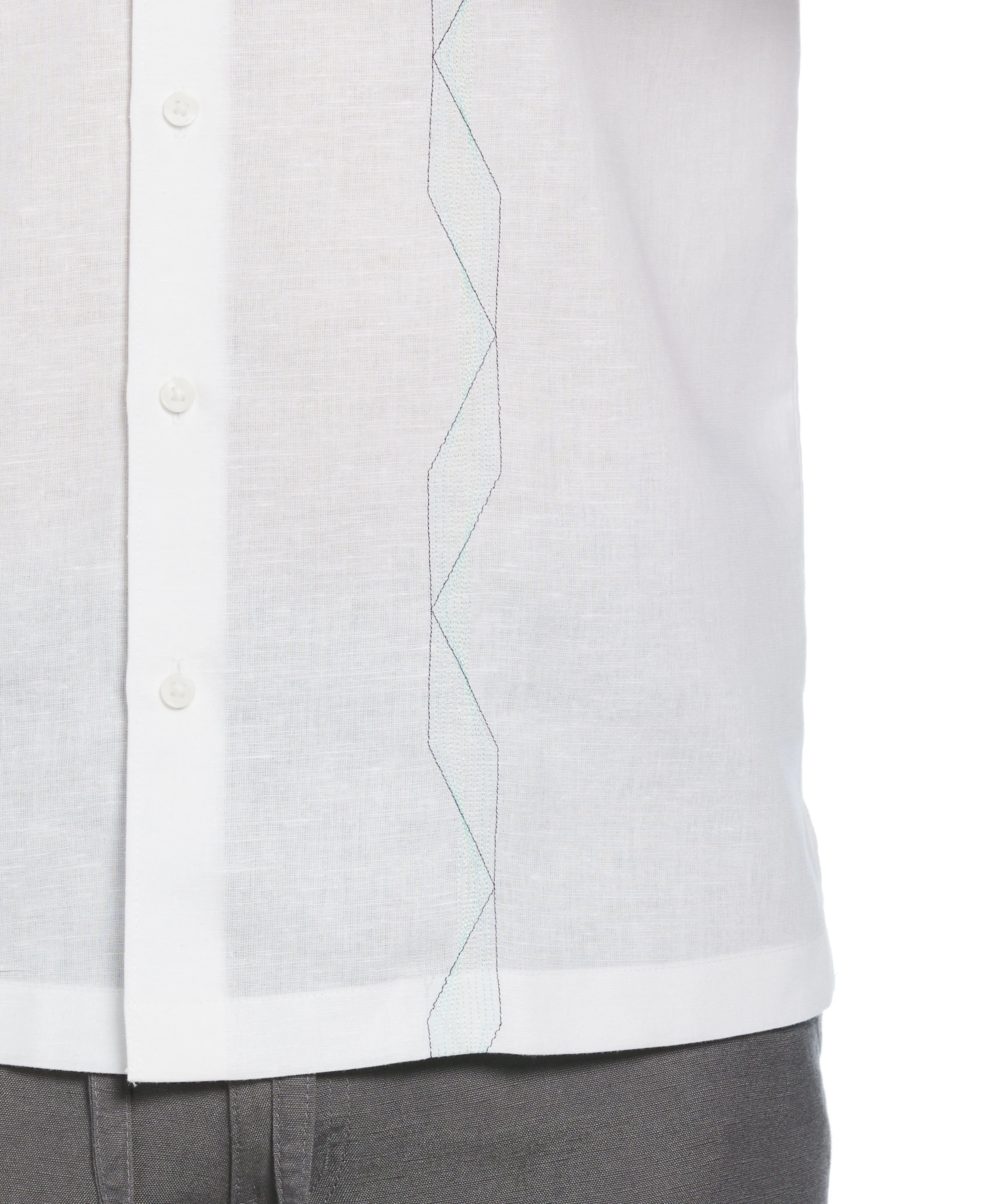 Linen Blend Geo Embroidered Panel Shirt
