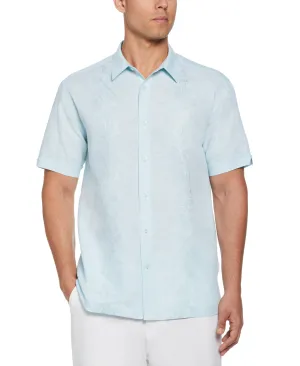 Linen Blend Tropical Embroidery Panel Shirt