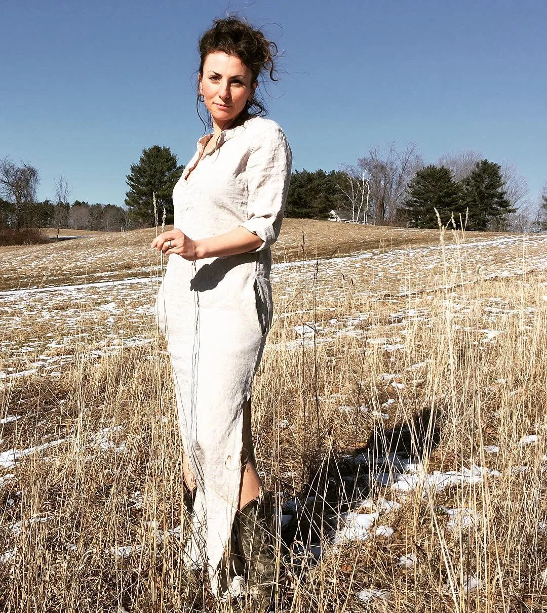 linen market dress in sand