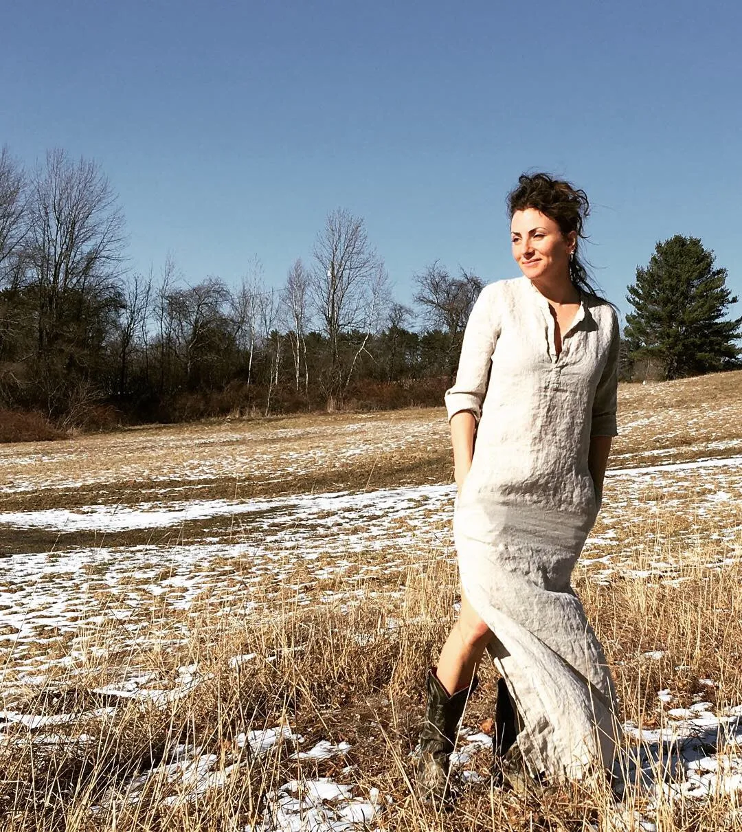 linen market dress in sand
