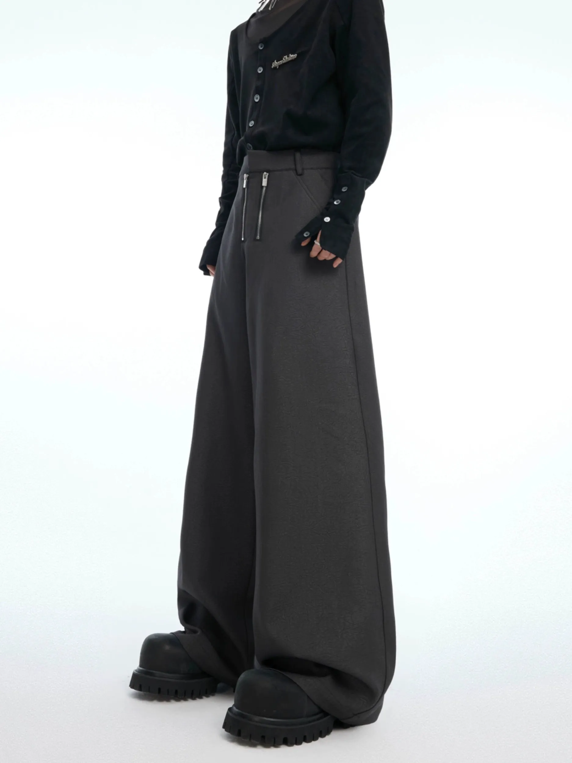 Loose Fit Double Zipper Casual Pants