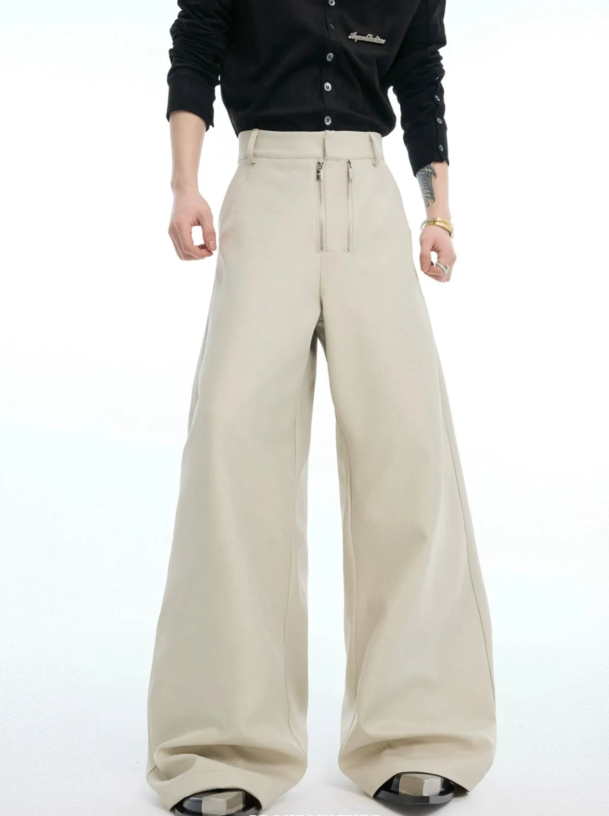 Loose Fit Double Zipper Casual Pants