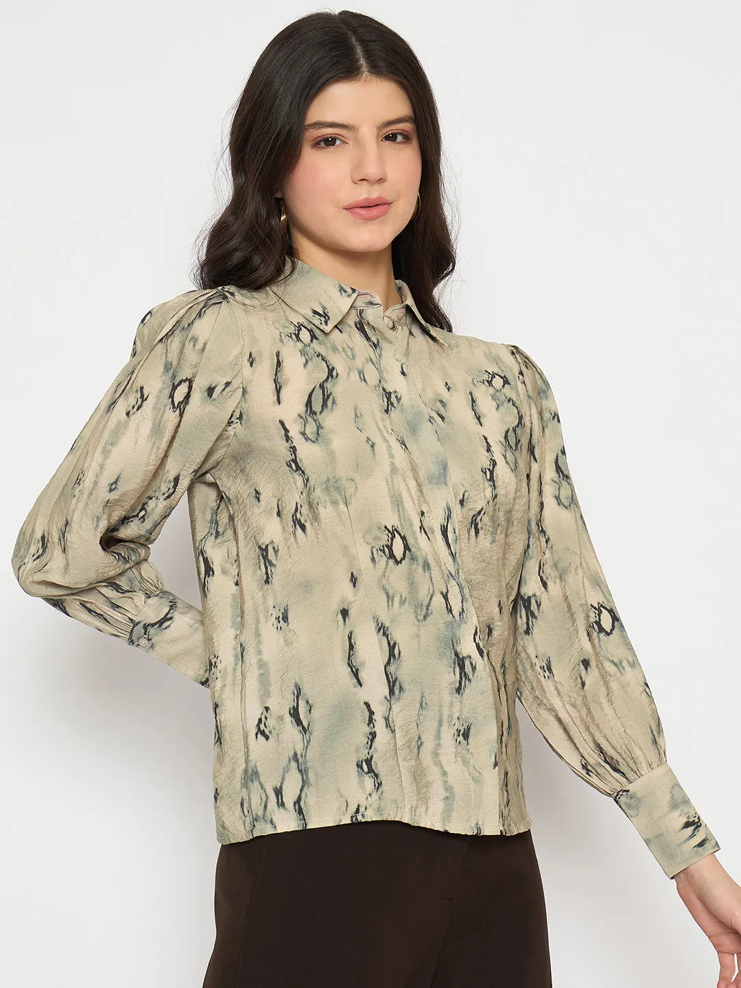 Madame All Over Printed Nylon Blend Grey Shirt