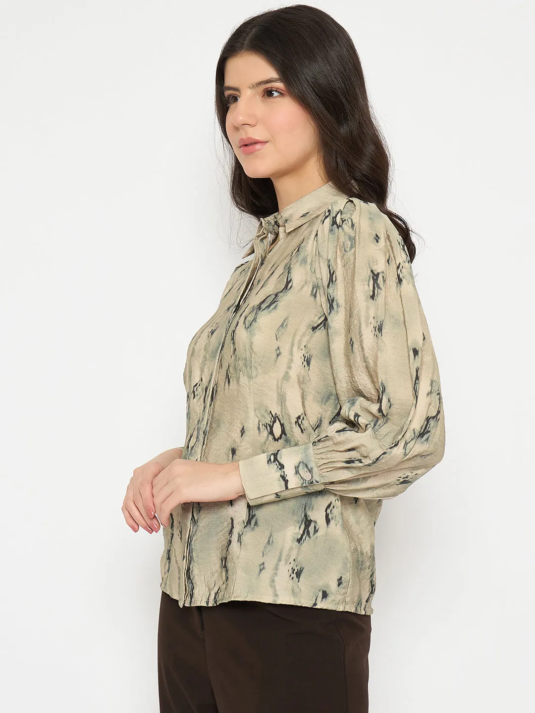 Madame All Over Printed Nylon Blend Grey Shirt