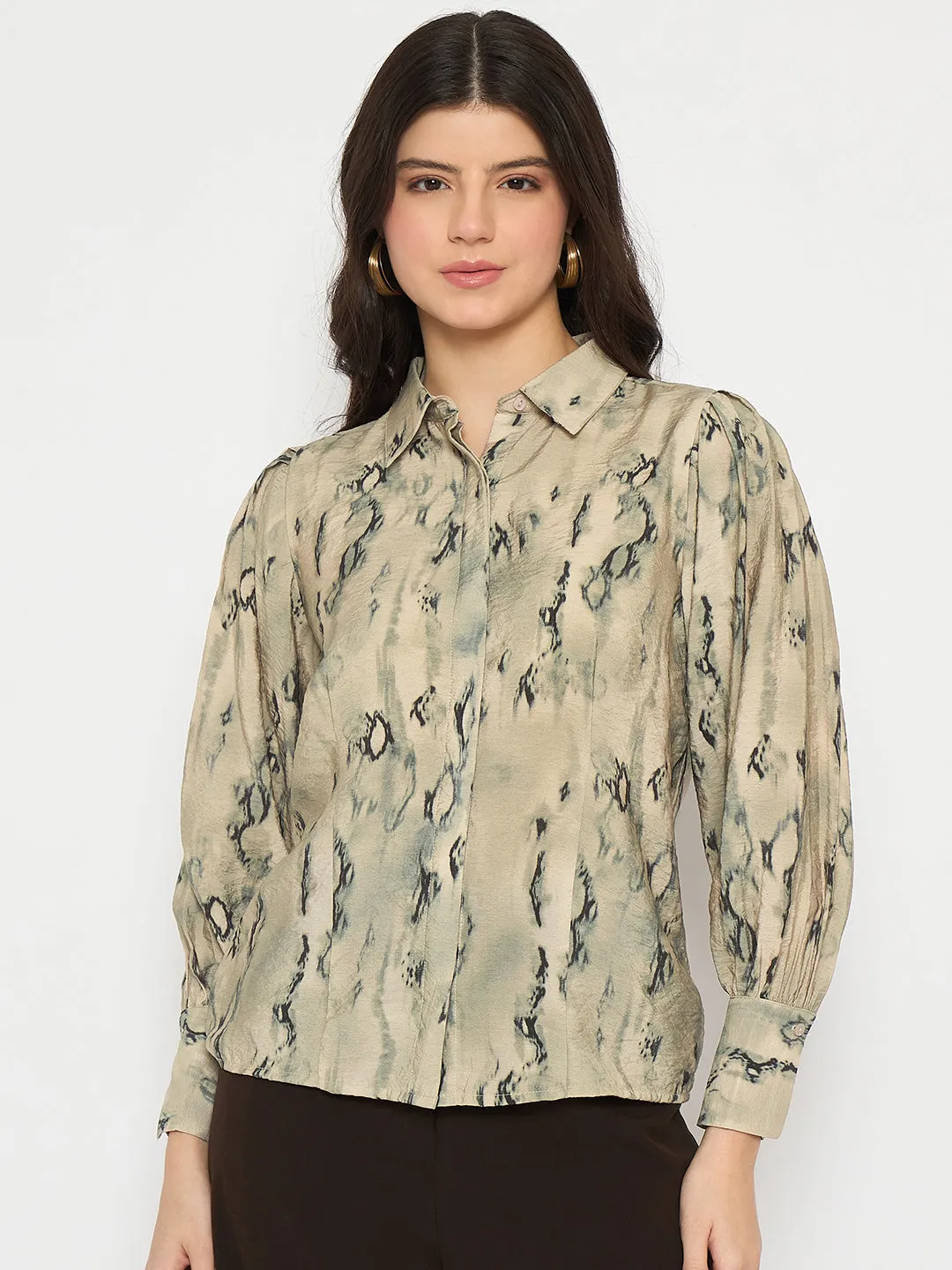 Madame All Over Printed Nylon Blend Grey Shirt