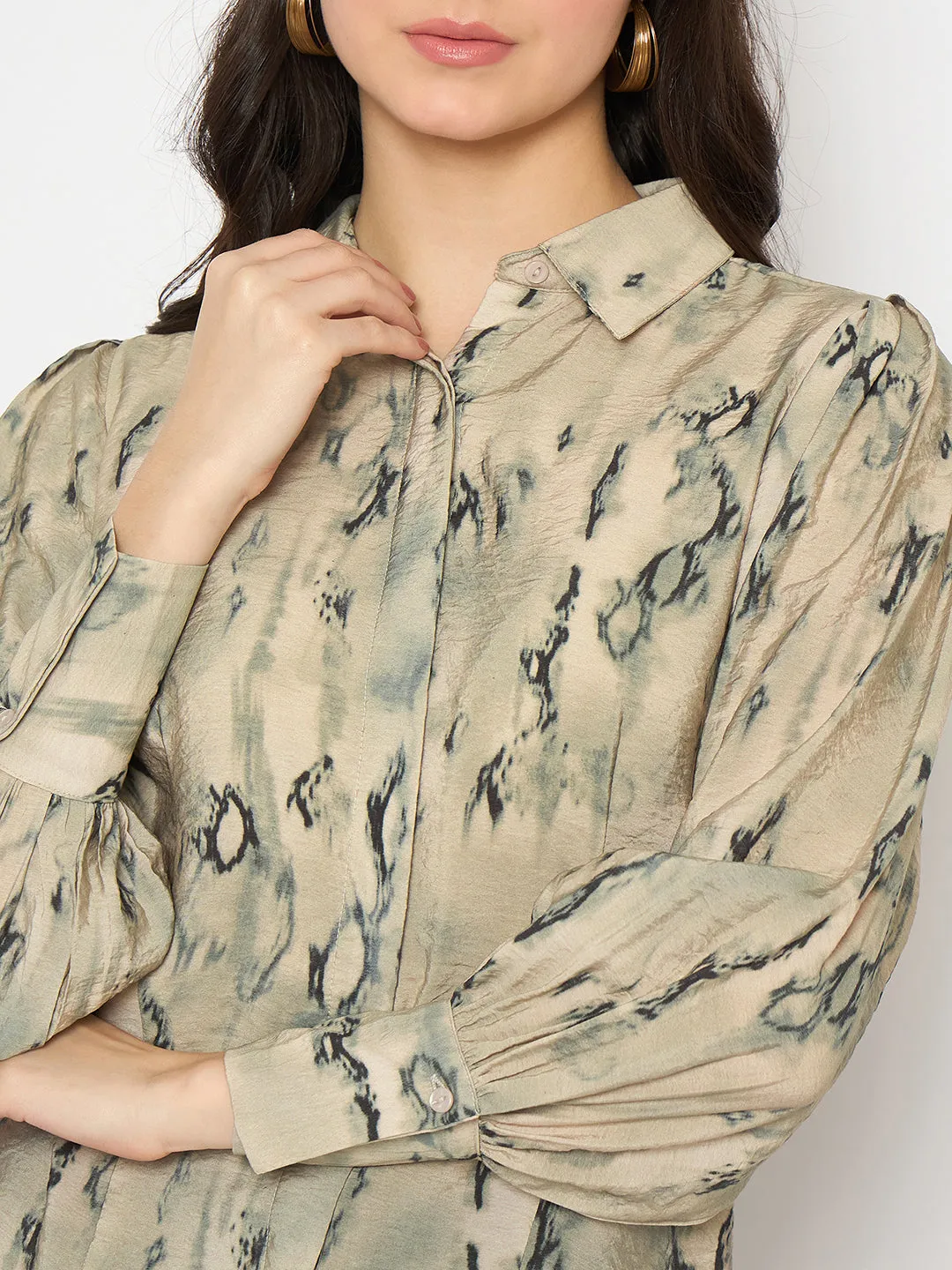 Madame All Over Printed Nylon Blend Grey Shirt
