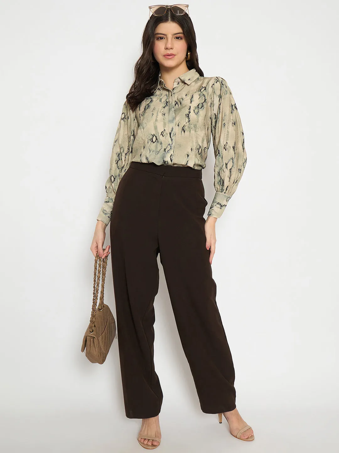 Madame All Over Printed Nylon Blend Grey Shirt